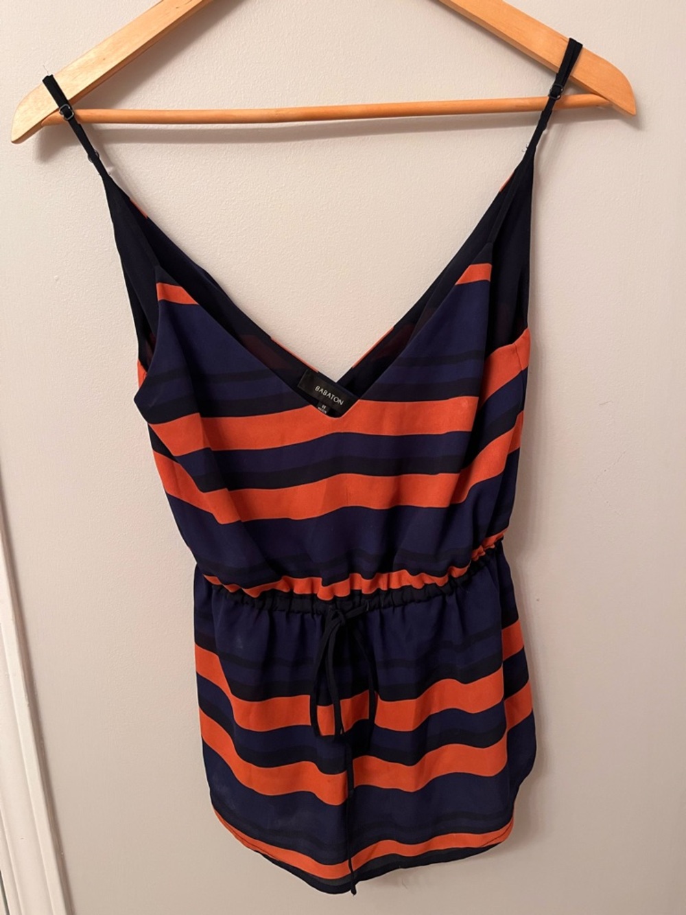 Aritzia x Babaton Striped Navy and Orange Sleeveless Tank Top with Tie Waist